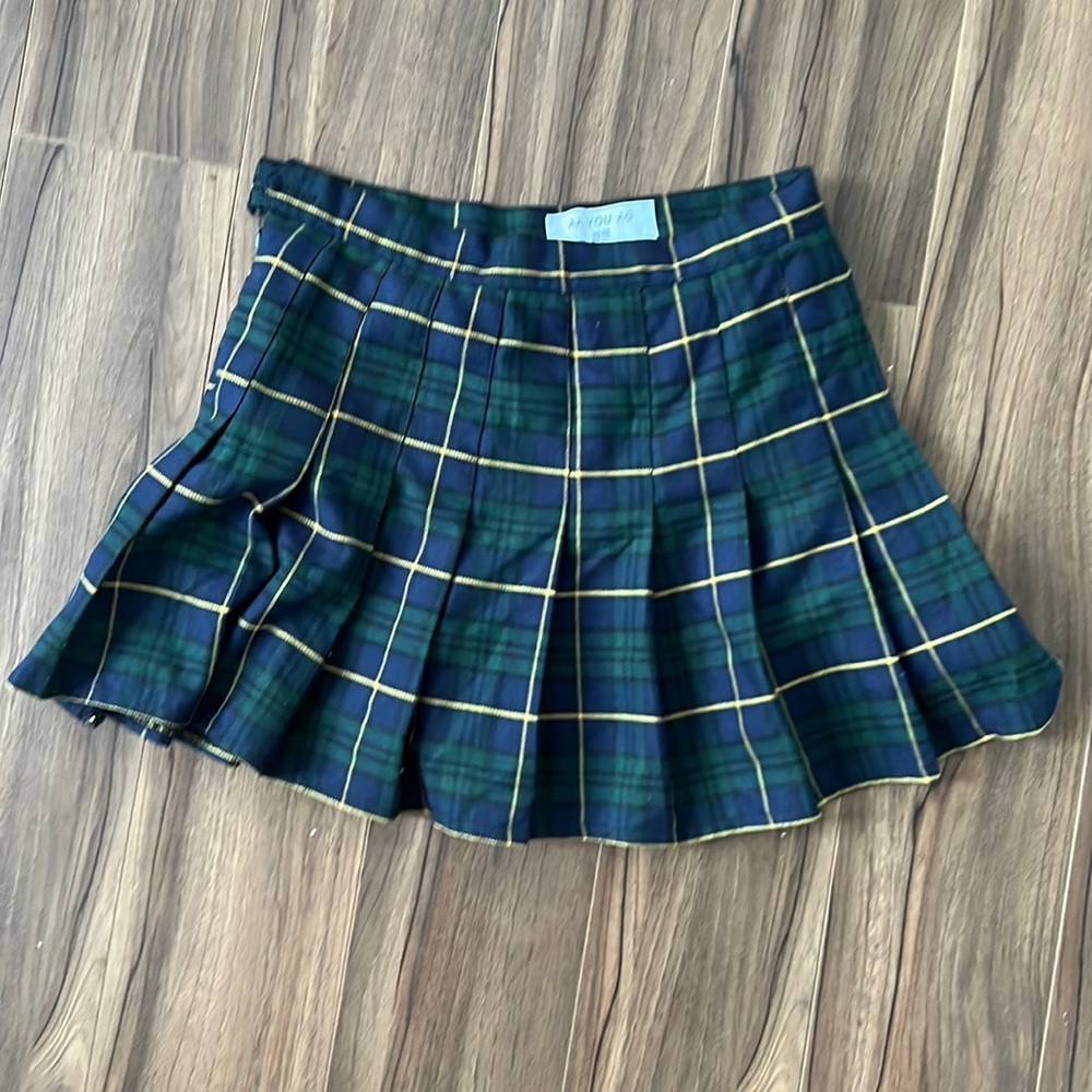 Green and blue preppy school skirt